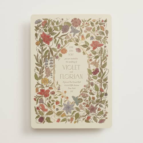 This is a mint foil stamped wedding invitations with foil pressed by Simona Camp called radiant botany printing on signature in standard