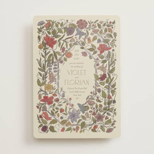 This is a mint foil stamped wedding invitations with foil pressed by Simona Camp called radiant botany printing on signature in standard