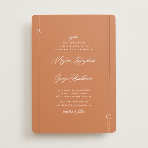 This is a copper foil stamped wedding invitations with foil pressed by Jelena Vuletic called elencourt printing on signature in standard