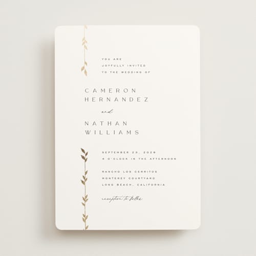 This is a lily foil stamped wedding invitations with foil pressed by Owl and Toad called courtyard printing on signature in standard