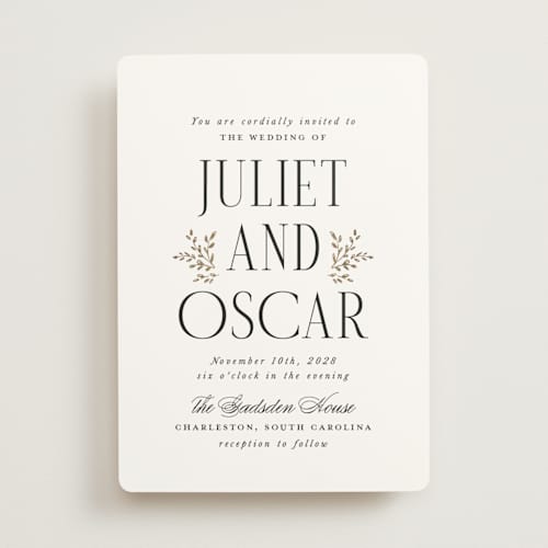 This is a snow foil stamped wedding invitations with foil pressed by Laura Hankins called enchanted printing on signature in standard