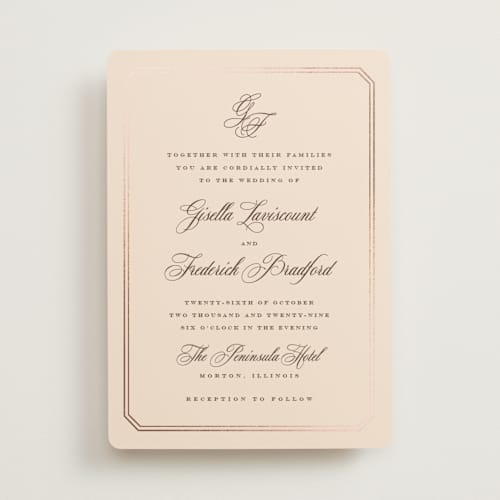 This is a peach foil stamped wedding invitations with foil pressed by chocomocacino called othellolagkage printing on signature in standard