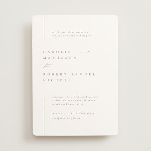 This is a brass foil stamped wedding invitations with foil pressed by Kelly Schmidt called london printing on signature in standard
