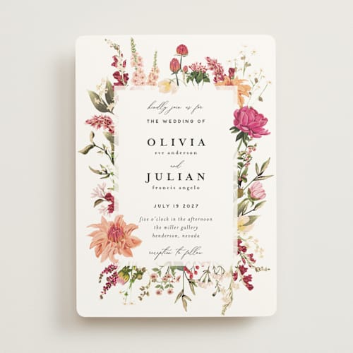 This is a magenta foil stamped wedding invitations with foil pressed by Susan Moyal called lush printing on signature in standard