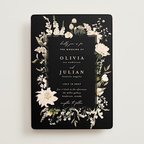 This is a opal foil stamped wedding invitations with foil pressed by Susan Moyal called lush printing on signature in standard