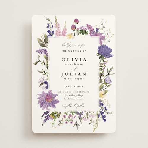 This is a wisteria foil stamped wedding invitations with foil pressed by Susan Moyal called lush printing on signature in standard