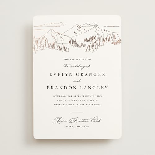 This is a porcelain foil stamped wedding invitations with foil pressed by Sarah Brown called peaks printing on signature in standard