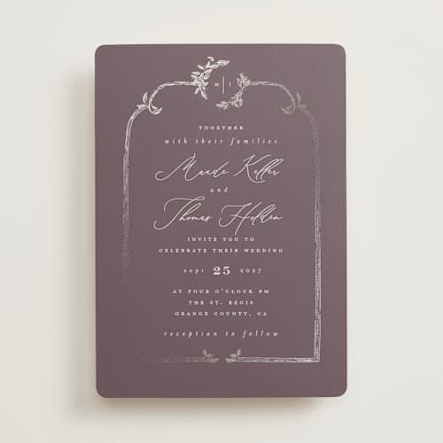 This is a wisteria foil stamped wedding invitations with foil pressed by Leah Bisch called reflection printing on signature in standard