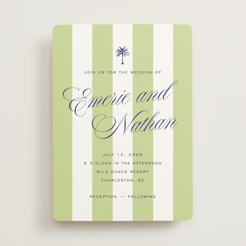 This is a key lime wedding invitations with standard by Susan Zinader called island palm printing on signature in standard