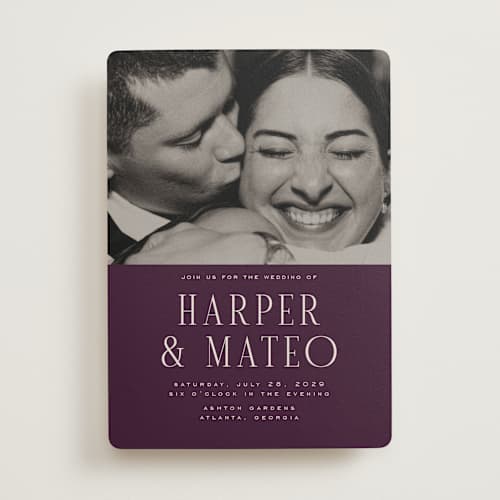 This is a plum wedding invitations with standard by Nicole Walsh called close-up printing on signature in standard