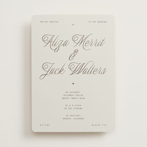 This is a chocolate wedding invitations with standard by Blustery August called cheers printing on signature in standard