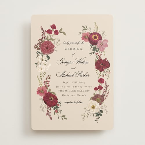 This is a merlot wedding invitations with standard by Susan Moyal called cherished printing on signature in standard