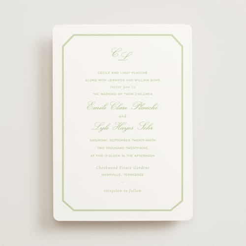 This is a mint wedding invitations with standard by Sara Hicks Malone called montgomery printing on signature in standard