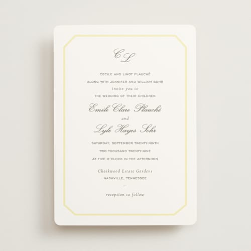 This is a sunshine wedding invitations with standard by Sara Hicks Malone called montgomery printing on signature in standard