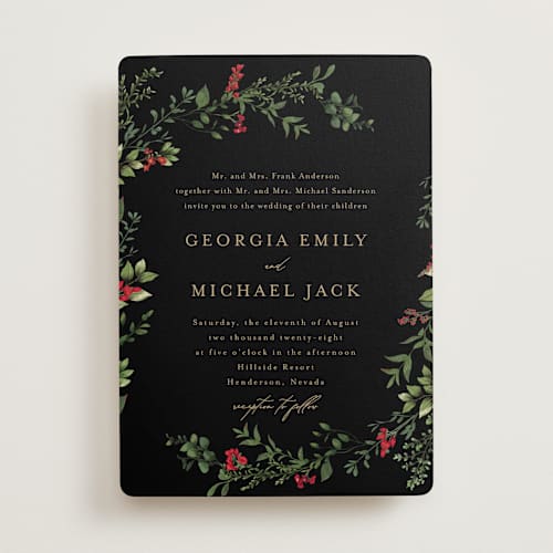 This is a scarlet wedding invitations with standard by Susan Moyal called romantic florals printing on signature in standard