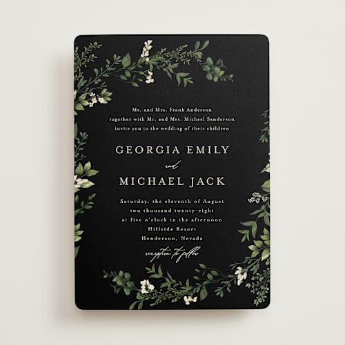This is a coal wedding invitations with standard by Susan Moyal called romantic florals printing on signature in standard