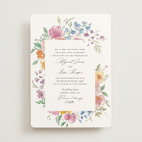This is a tropical wedding invitations with standard by Itsy Belle Studio called floral pop printing on signature in standard