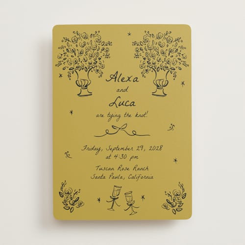 This is a golden wedding invitations with standard by Ani Somi called roses printing on signature in standard