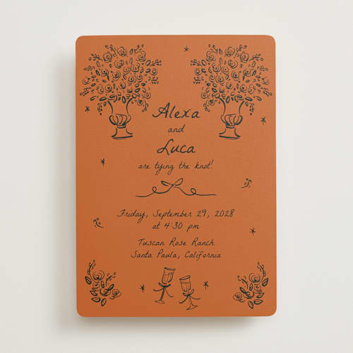 This is a tangerine wedding invitations with standard by Ani Somi called roses printing on signature in standard