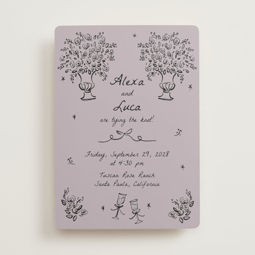 This is a lavender wedding invitations with standard by Ani Somi called roses printing on signature in standard