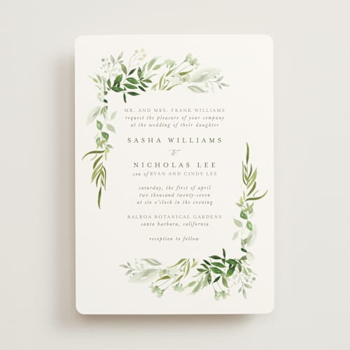 This is a garden wedding invitations with standard by Leah Bisch called verdure printing on signature in standard