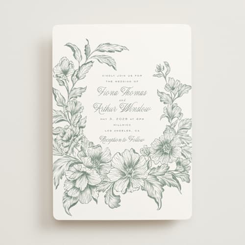 This is a sage wedding invitations with standard by Leah Bisch called wreath in bloom printing on signature in standard
