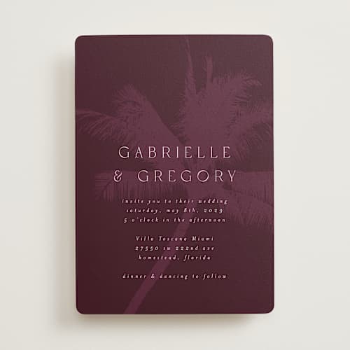 This is a cabernet wedding invitations with standard by AK Graphics called palm printing on signature in standard
