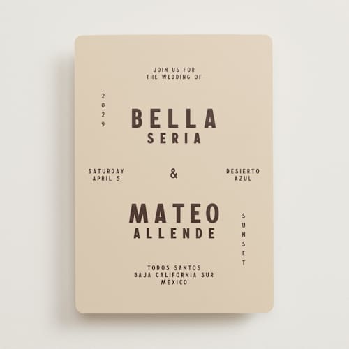 This is a mesa cacao wedding invitations with standard by Ani Somi called coyota printing on signature in standard