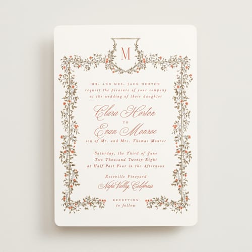 This is a sunset wedding invitations with standard by Leah Bisch called arbour printing on signature in standard