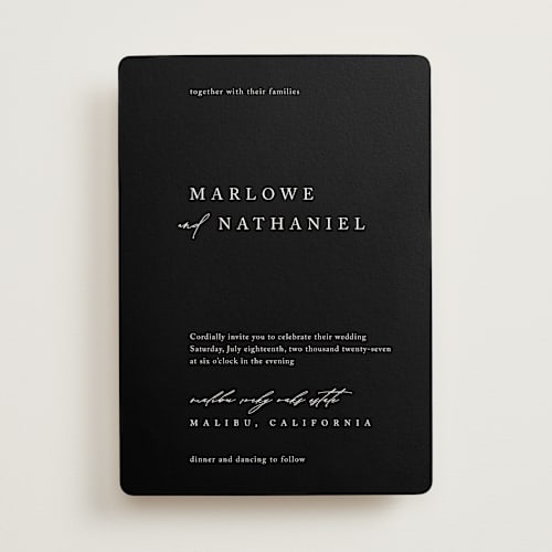 This is a midnight wedding invitations with standard by Kelly Schmidt called astoria printing on signature in standard