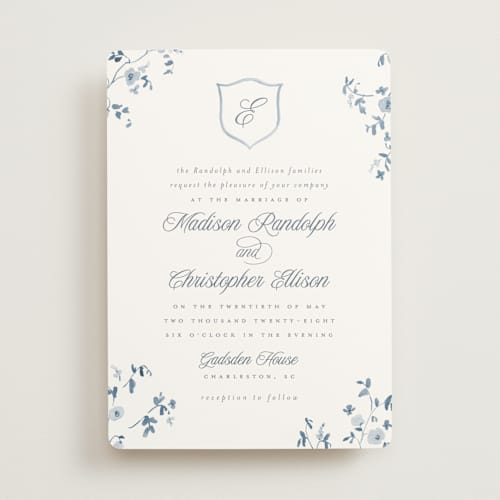 This is a bluebell wedding invitations with standard by Everett Paper Goods called wildflower corners printing on signature in standard