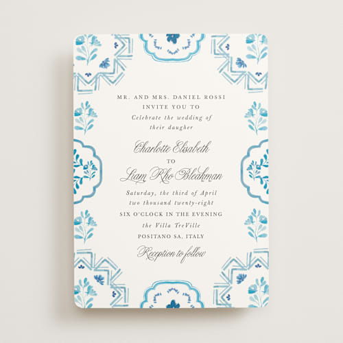 This is a cerulean wedding invitations with standard by Itsy Belle Studio called almafi printing on signature in standard