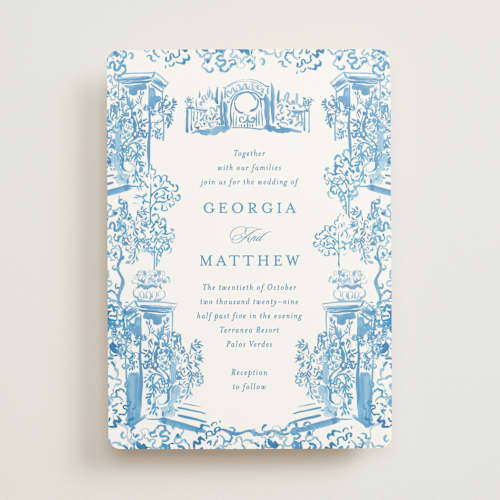 This is a wedgewood wedding invitations with standard by Becky Nimoy called gates and pillars printing on signature in standard