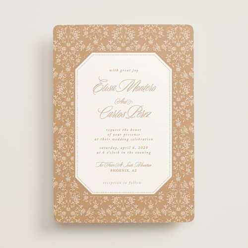 This is a caramel wedding invitations with standard by Sherley Ferreira called vintage garden printing on signature in standard
