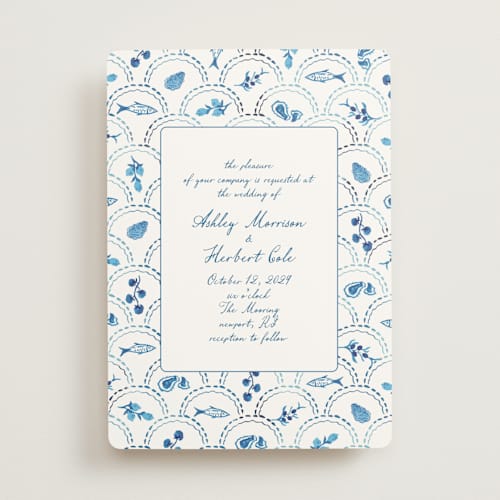 This is a cerulean wedding invitations with standard by Tamara Hilje called positano printing on signature in standard