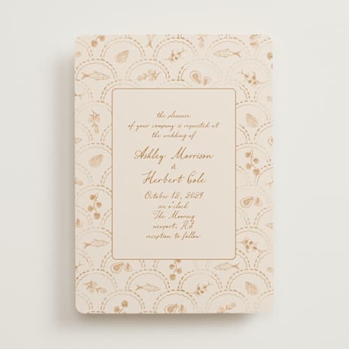 This is a sand wedding invitations with standard by Tamara Hilje called positano printing on signature in standard