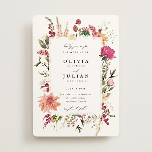 This is a magenta wedding invitations with standard by Susan Moyal called lush printing on signature in standard