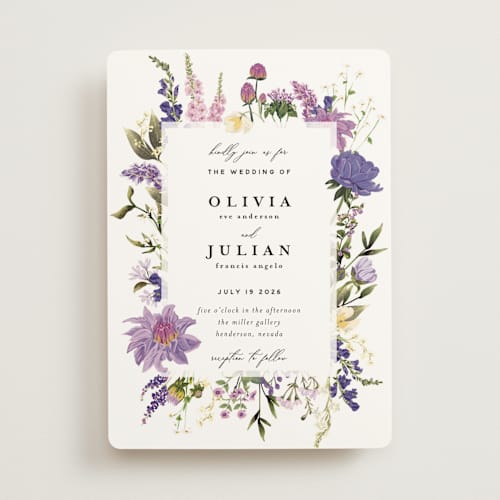 This is a wisteria wedding invitations with standard by Susan Moyal called lush printing on signature in standard