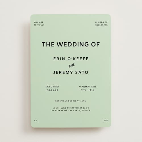 This is a mint wedding invitations with standard by Studio Suku called courthouse printing on signature in standard