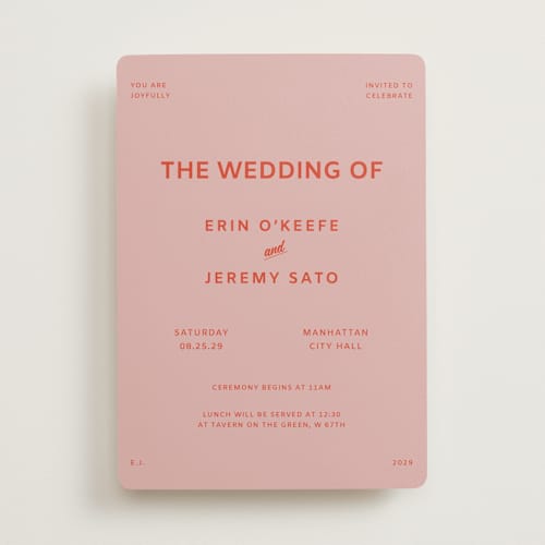 This is a mauve wedding invitations with standard by Studio Suku called courthouse printing on signature in standard