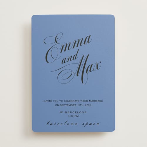 This is a electric blue wedding invitations with standard by Ani Somi called in lights printing on signature in standard