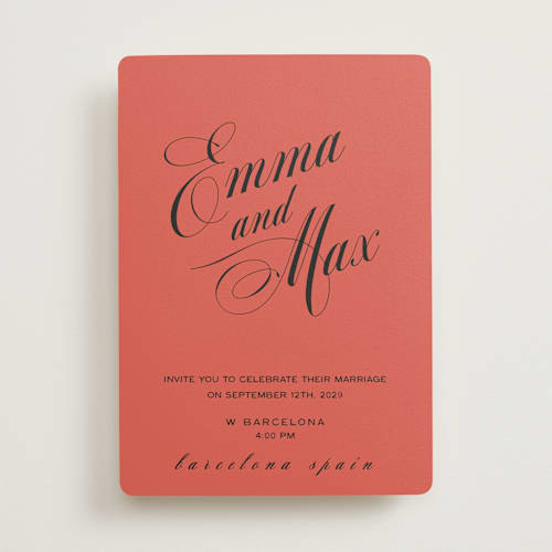 This is a coral wedding invitations with standard by Ani Somi called in lights printing on signature in standard