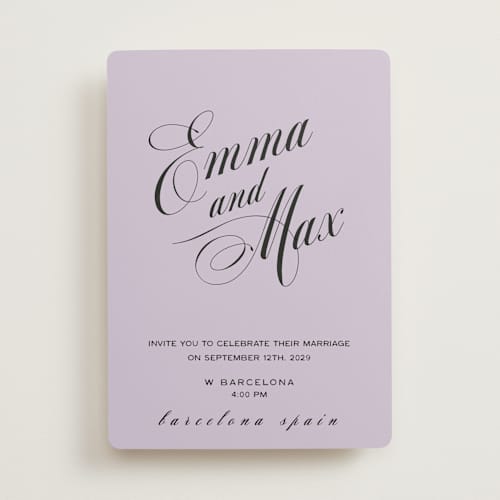 This is a lilac wedding invitations with standard by Ani Somi called in lights printing on signature in standard