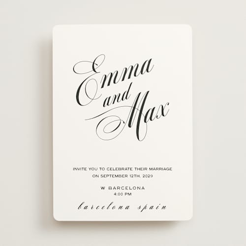 This is a bright white wedding invitations with standard by Ani Somi called in lights printing on signature in standard