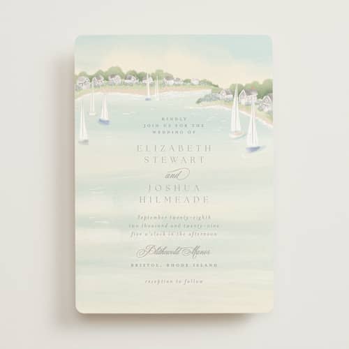 This is a sea glass wedding invitations with standard by Jennifer Wick called bristol printing on signature in standard
