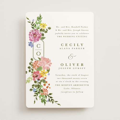 This is a summer wedding invitations with standard by Angela Marzuki called garland monogram printing on signature in standard