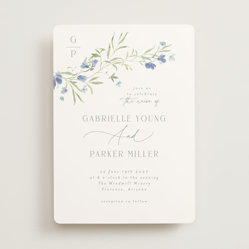 This is a aquamarine wedding invitations with standard by Everett Paper Goods called sweeping meadow printing on signature in standard