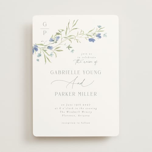This is a aquamarine wedding invitations with standard by Everett Paper Goods called sweeping meadow printing on signature in standard