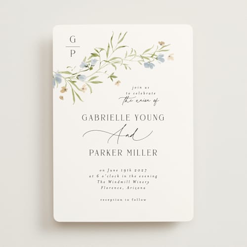 This is a porcelain wedding invitations with standard by Everett Paper Goods called sweeping meadow printing on signature in standard
