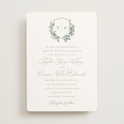 This is a sky wedding invitations with standard by Everett Paper Goods called foliage crest printing on signature in standard